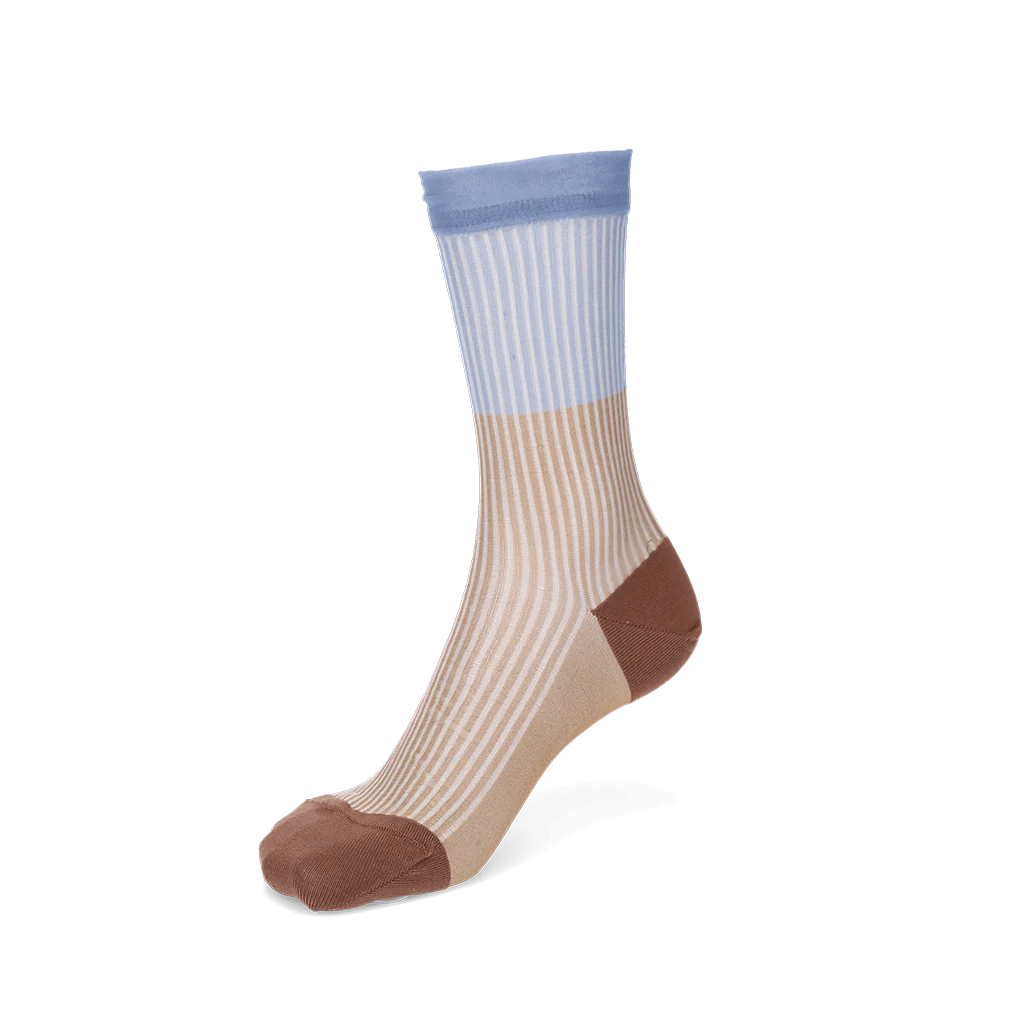 Bicolor Sheer Textured Stripe  Crew Socks - Image 4