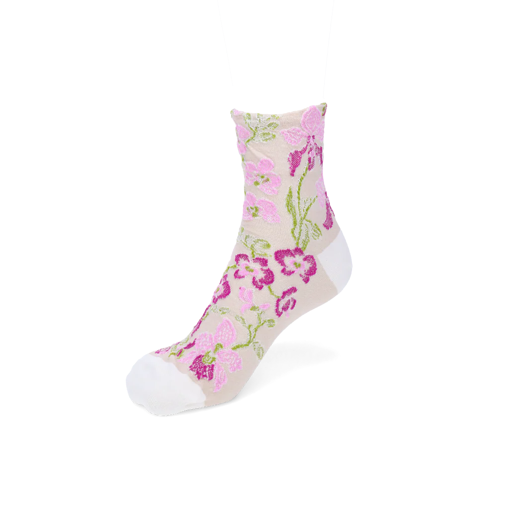 Cotton-Linen Crepe Float Orchid  Quarter Socks - Image 3