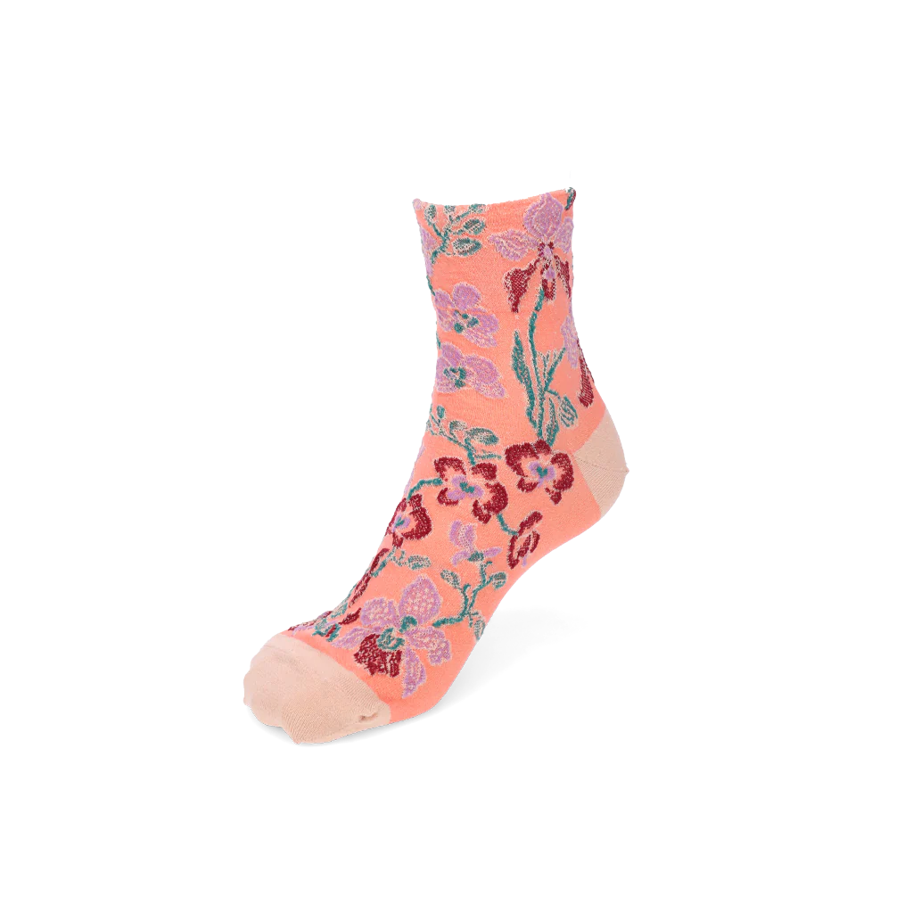 Cotton-Linen Crepe Float Orchid  Quarter Socks - Image 5