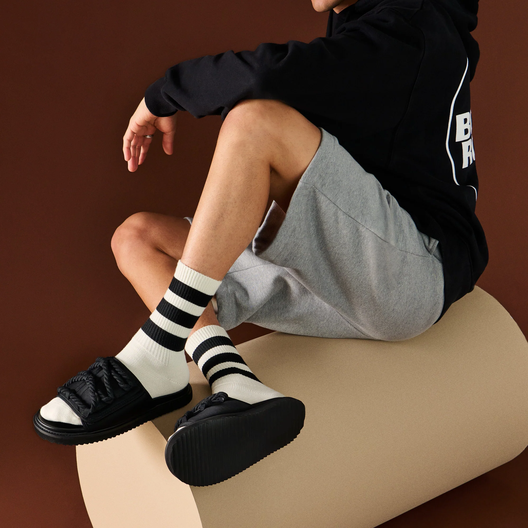 Fine Merino Tri-Stripe Ribbed  Crew Socks - Image 2