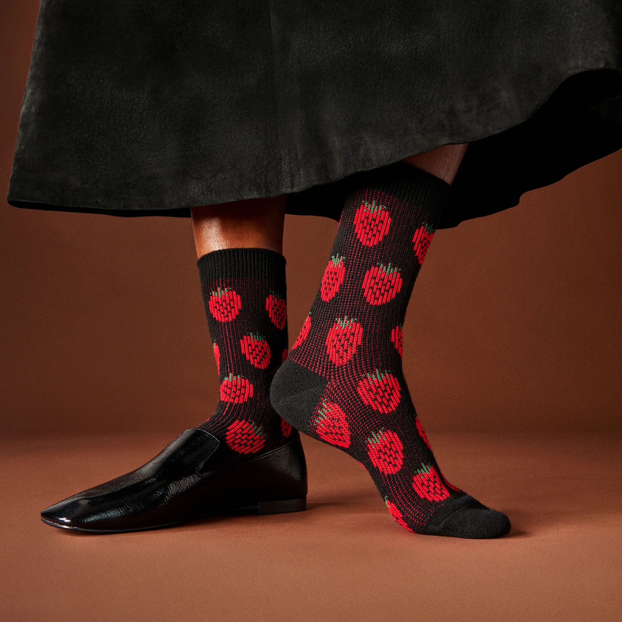 Jacquard Strawberry Merino Crew Socks