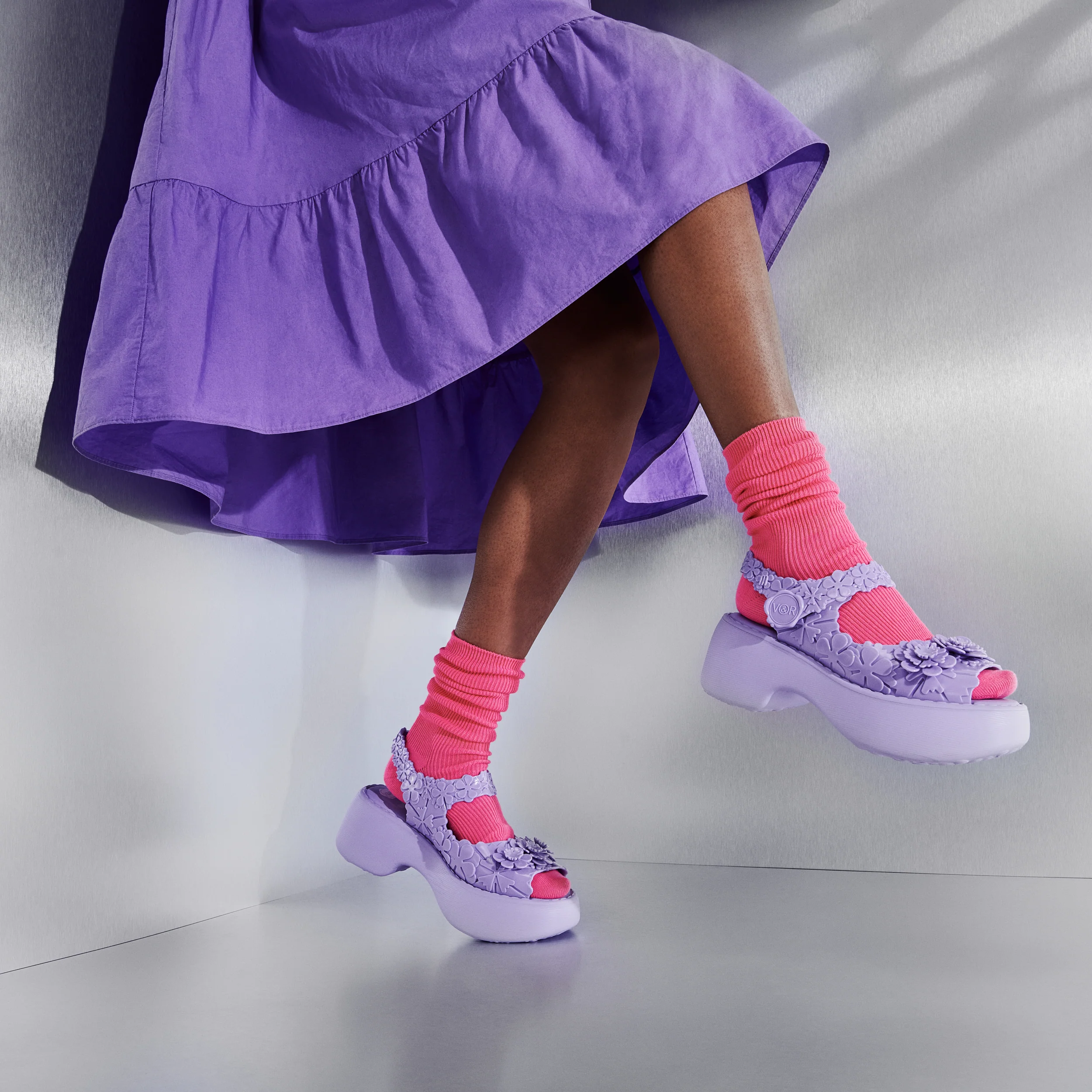 Ribbed Neon Color Cotton Crew Socks - Image 4
