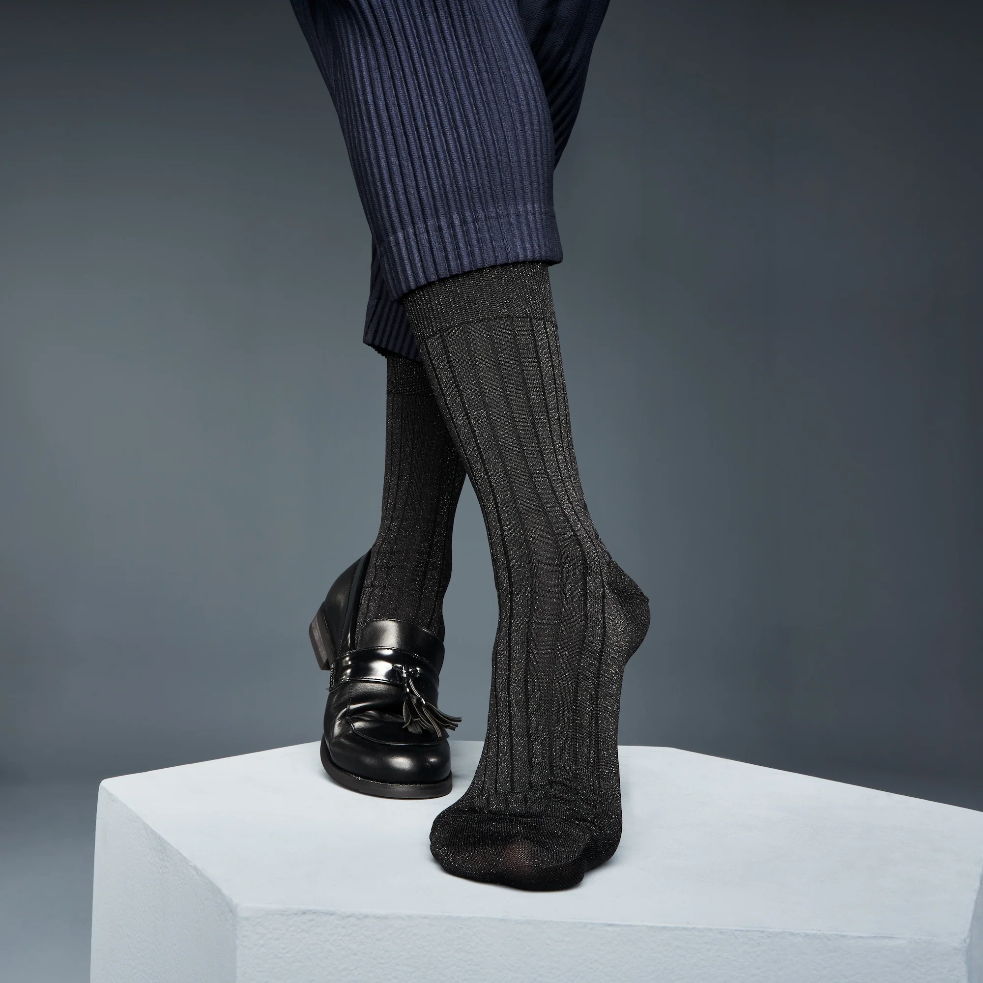 Soft Lamé Ribbed  Crew Socks