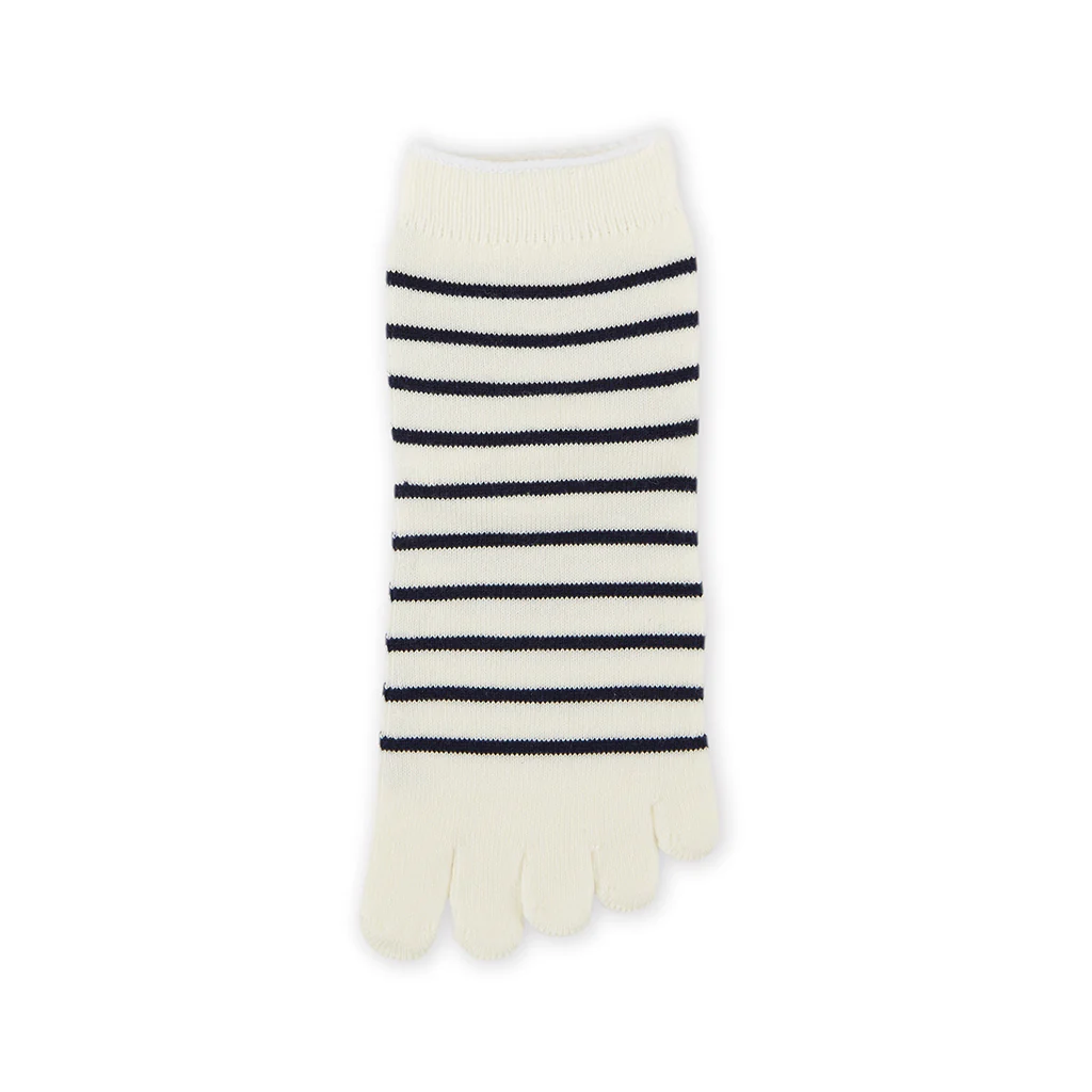 Striped Cotton Toe Quarter Socks - Image 3